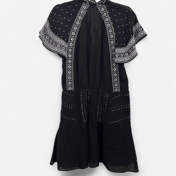 Veronica Beard Minos Embroidered Flutter Sleeve Mini Dress – Silk-Blend Boho 6 - Picture 4 of 8